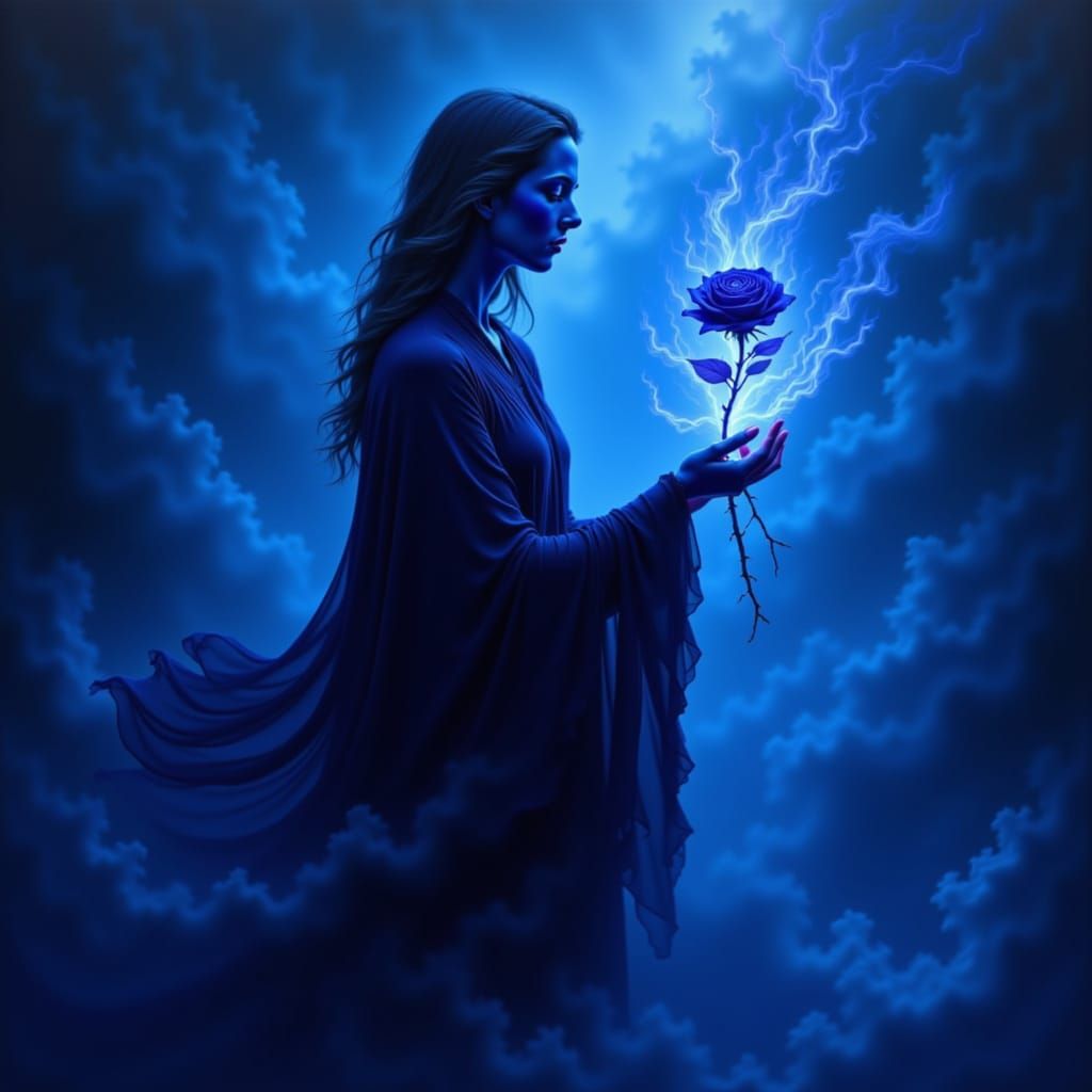 dark blue woman and fark blue rose of dark blue fire and dark blue fog . <lora:The DarkBlue of Red:1.0>