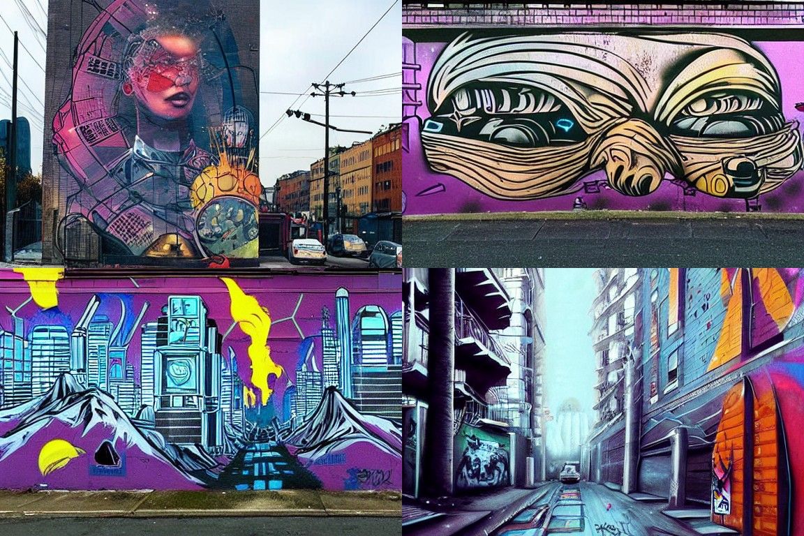 Sci-fi city in the style of Street art