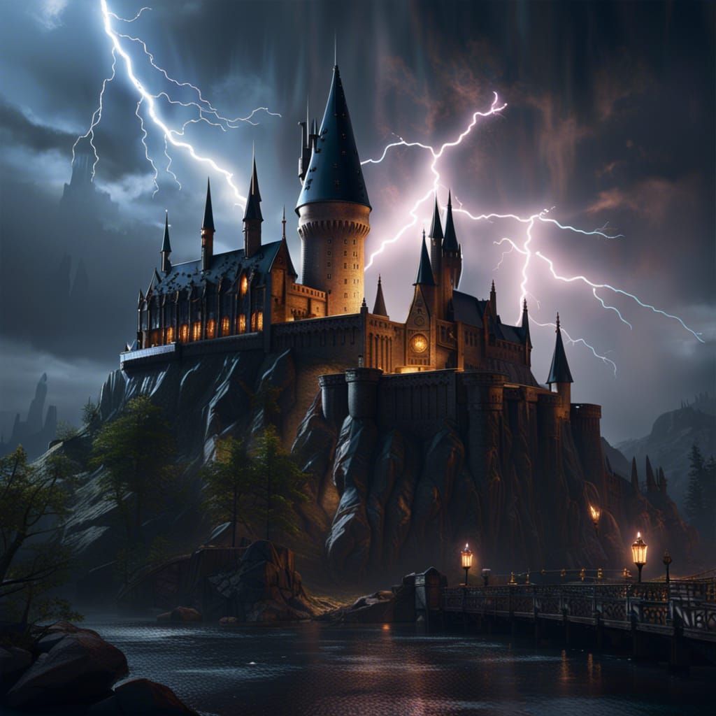 Lightning over hogwarts castle - AI Generated Artwork - NightCafe Creator