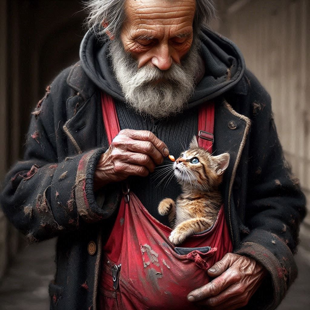 The kitty was abandoned, but he is happy now he is not alone...