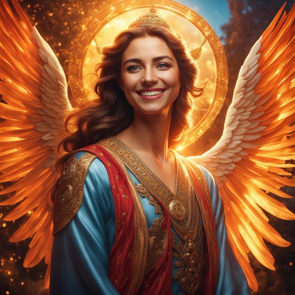 A golden angel with a heavenly smile - AI Generated Artwork - NightCafe ...