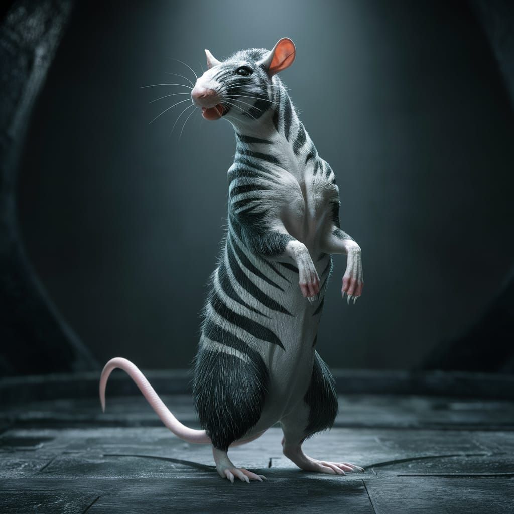 a creature that is a mashup/blend/hybrid of a rat and a zebr...
