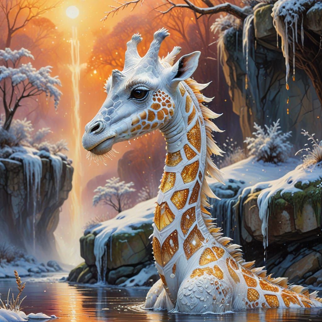 An arctic giraffe of the planet Tashton  by @Tiny Pearl Cat
