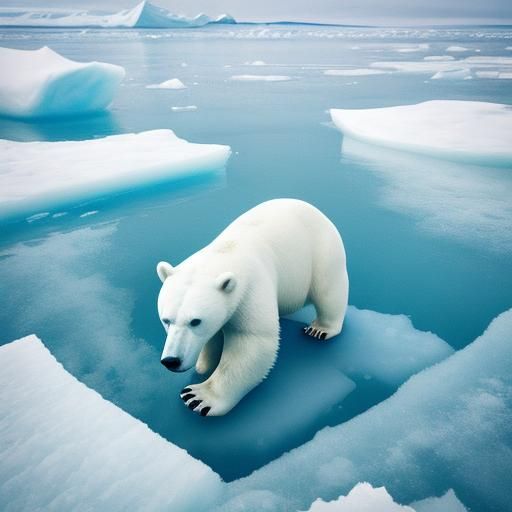 A polar bear in a wheelchair on a piece of floating ice
