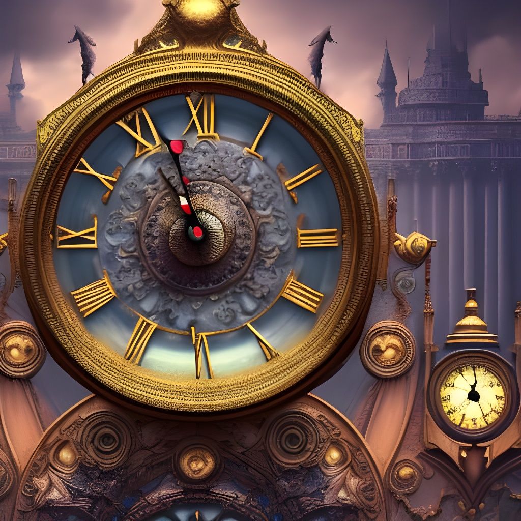 Ornate Clock Digital Matte Painting in 8K
