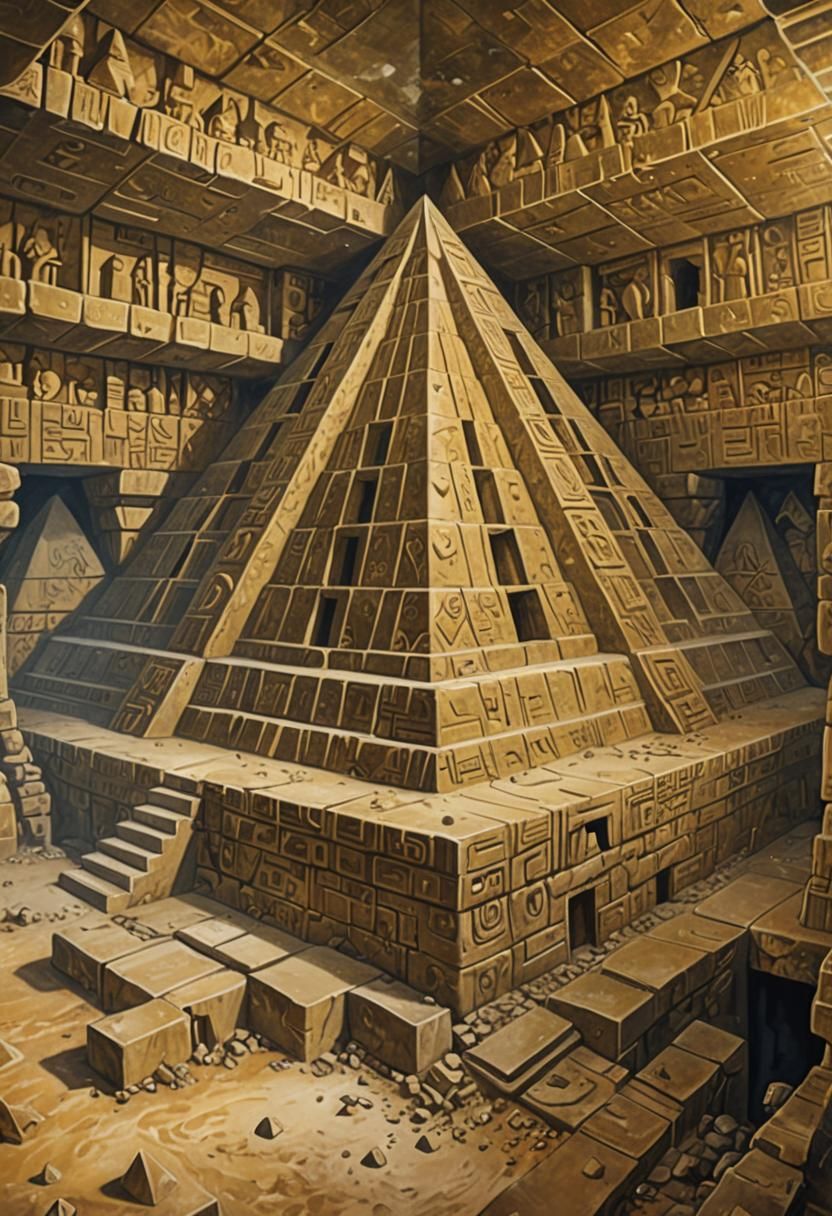 There is a door on the pyramid. 
 Pyramid made of gold with ...