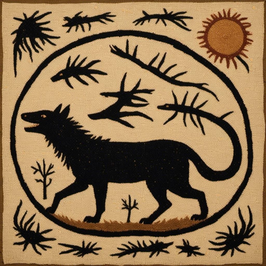 <lora:Stone Age Silhouette:1.0> Wolf Sun 