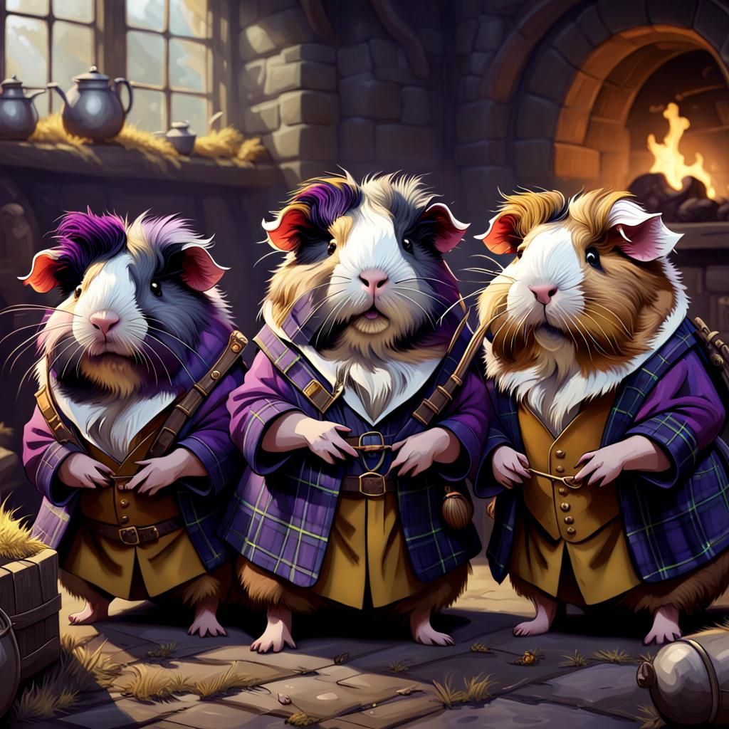 Guinea pigs dressed as Scottish highlanders