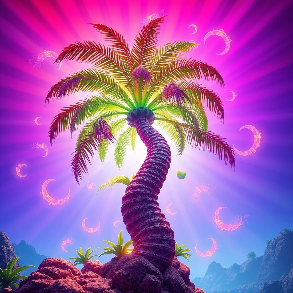 protected from the sun by a palm tree AI Generated Artwork