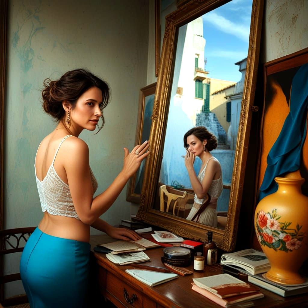 Portrait of a Happy 45-Year-Old Woman in Photorealistic Styl...