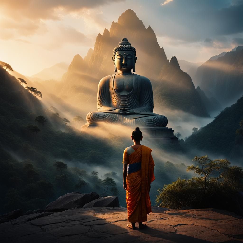 Subhuti and Buddha: Cinematic Mountain Sunset