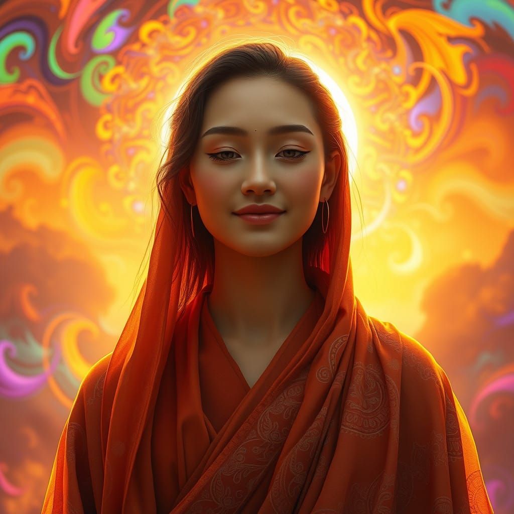 Serene Being in Vibrant Hyper-Realistic Environment