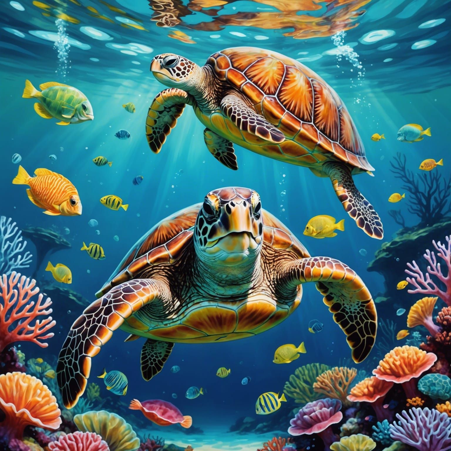 Sea turtles. - AI Generated Artwork - NightCafe Creator