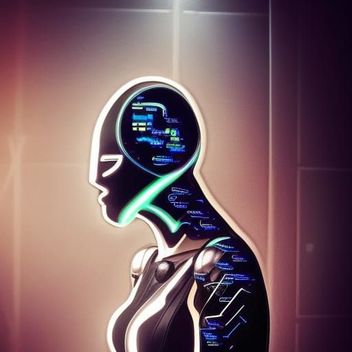 cyberpunk android sleek chrome silver metal sleek curves glo...