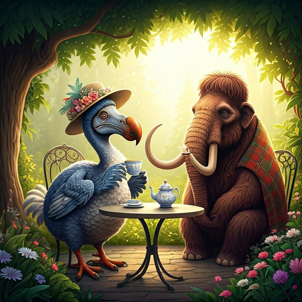 extinct creature tea party  by @Twinkletoast