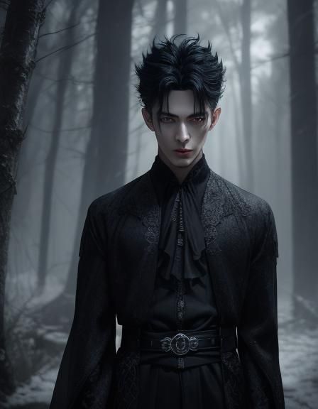 A boy vampire with pale skin,