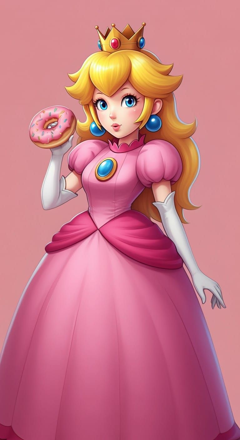 Princess Peach enjoying her favorite doughnut 