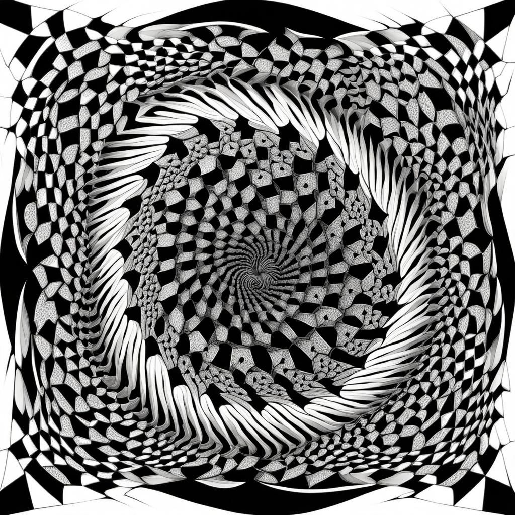 Optical illusion fractal tessellation into projection of a spiraling ...