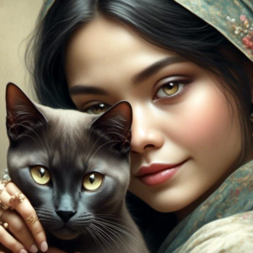 Beautiful Woman Expressing Love for Burmese Cat