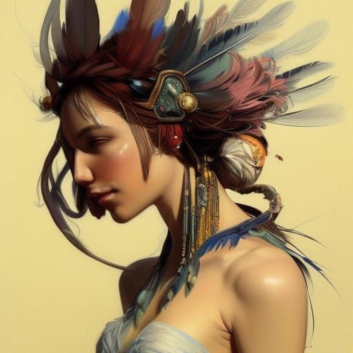 man with feathers instead of hair