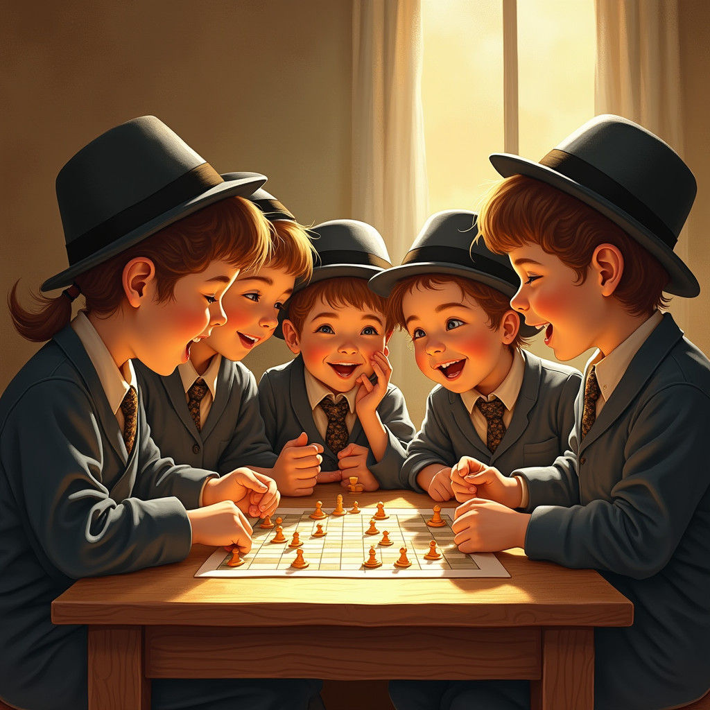 Children Playing Board Game in Chagall Style