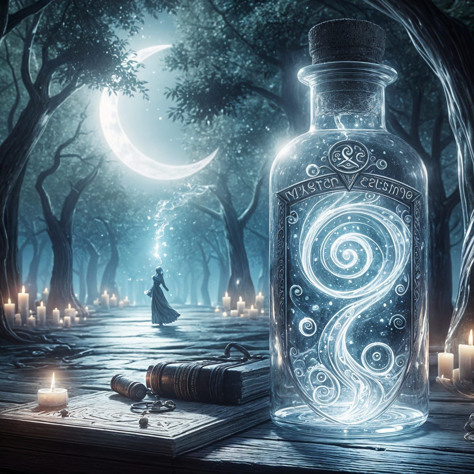 Mystic elixir bottled under crescent moonlight.
Crystal vial glows with eldritch swirling essence.
Label ...  by @KomBib