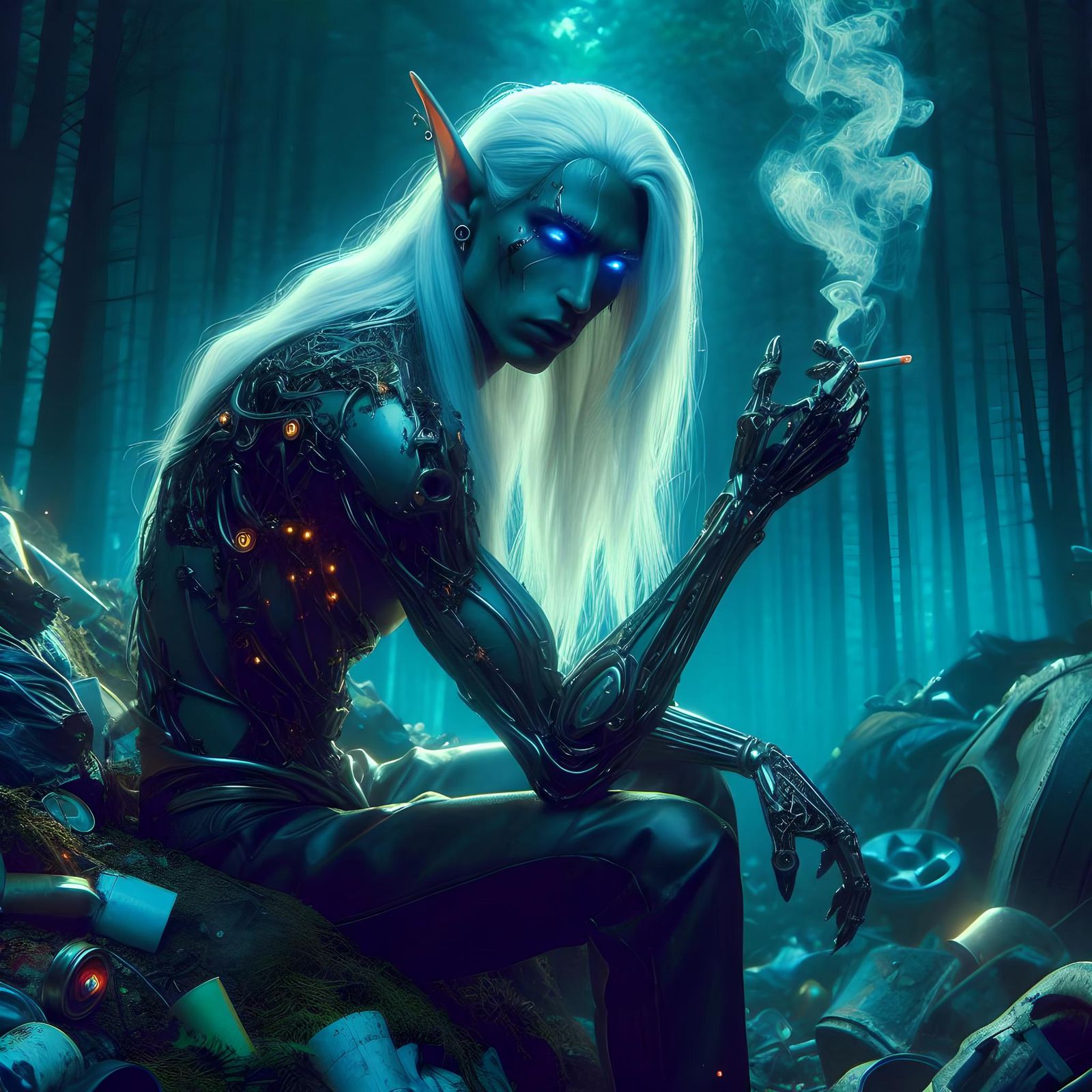elf cyborg chilling