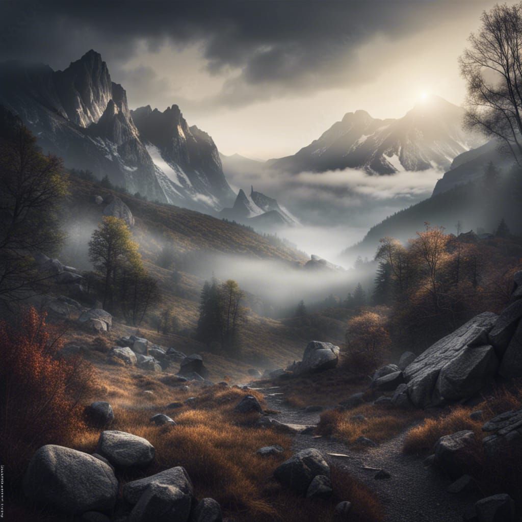 Beautiful misty mountain landscape