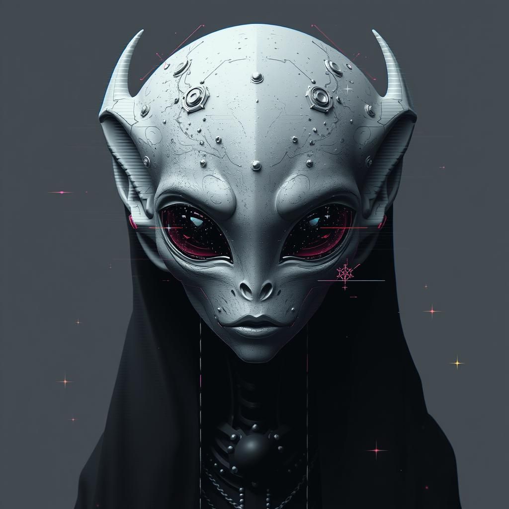 Abstract Alien in Glitchcore Constellation