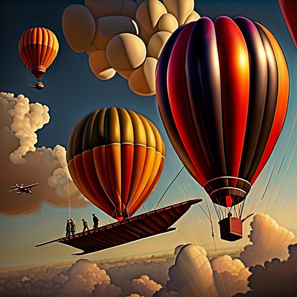 Balloon aircraft in art detail, by Szinyei Merse, Pál, drama...
