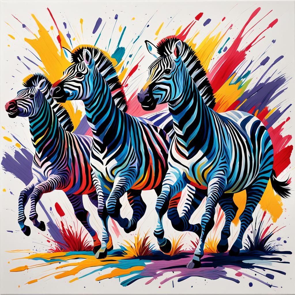 Double exposure of multiple zebras elegantly leaping with joy
