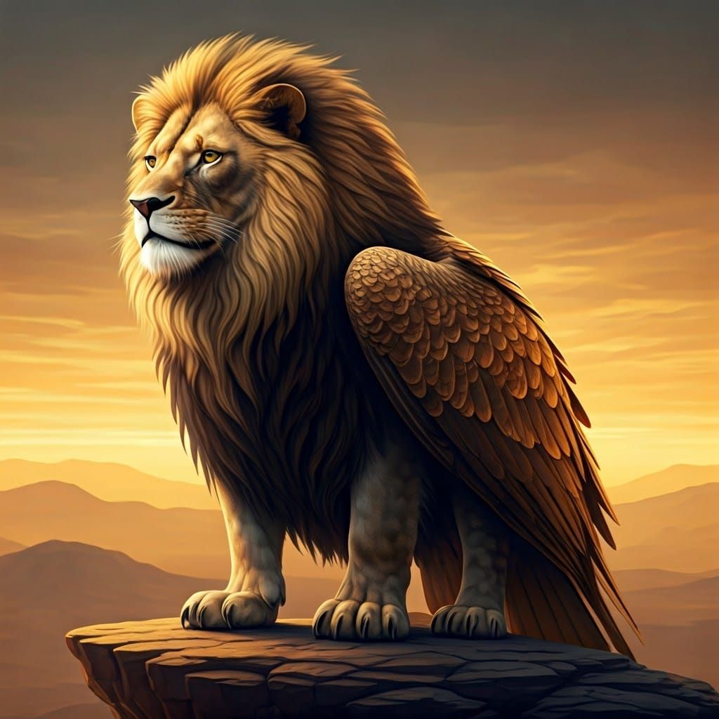 Majestic Lion Eagle Hybrid in Vibrant Golden Brown