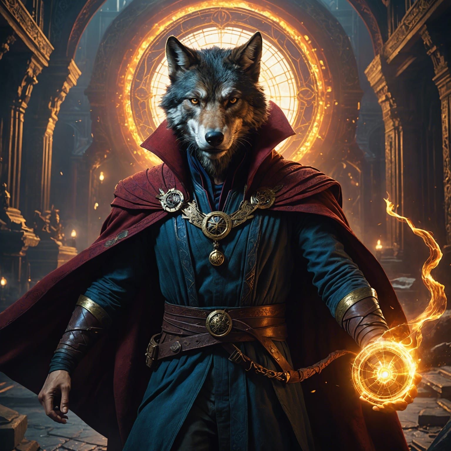 dr strange in the form of a wolf doing magic