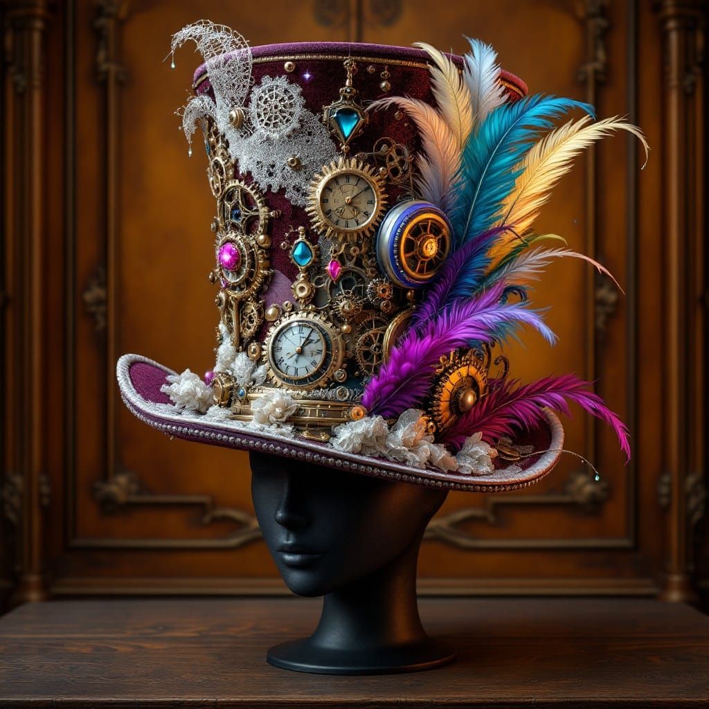 "Design an extravagant, one-of-a-kind hat inspired by Victor...