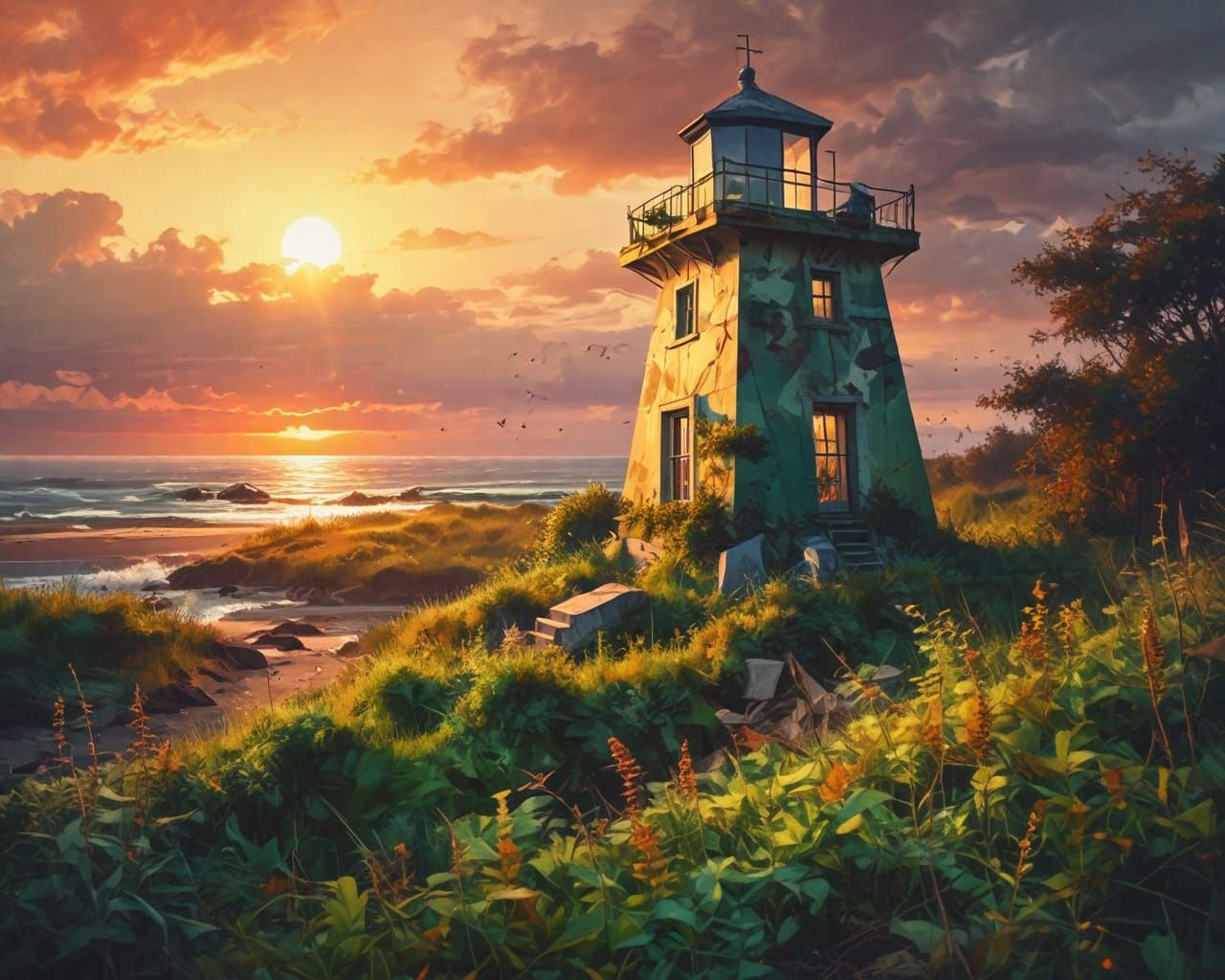 Lighthouse. Abstract scene.