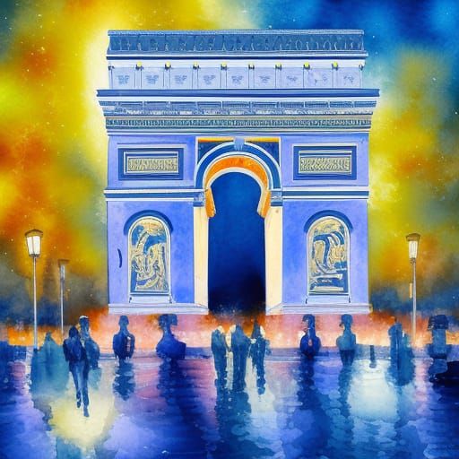 The Arc de Triomphe lit up at night