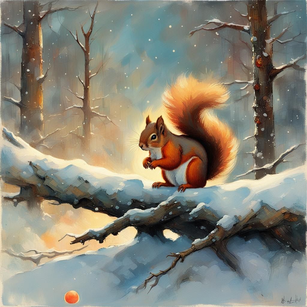 red squirrel in the snow  by @Mapont