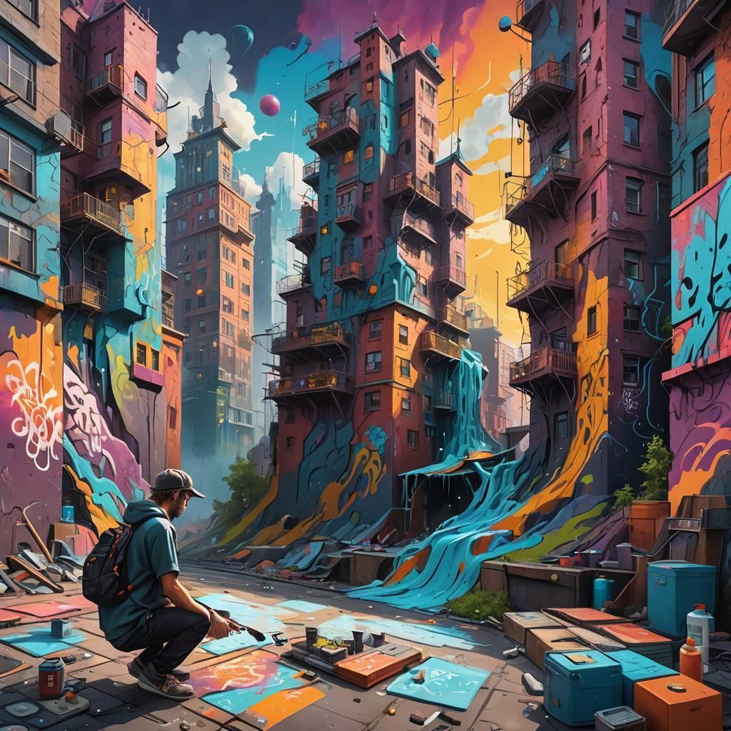 Fantasy Graffiti Mural in an Abstract Style