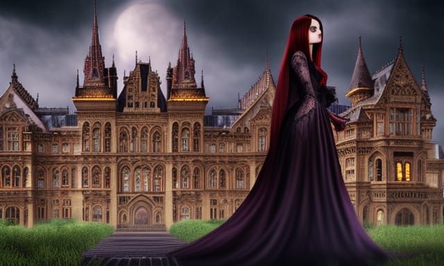 Gothic Queen in Dark Colors with Scarlet Hair