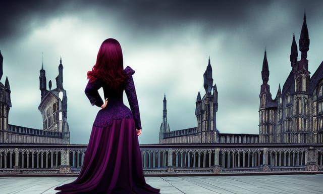 Gothic Queen with Scarlet Hair in Digital Painting