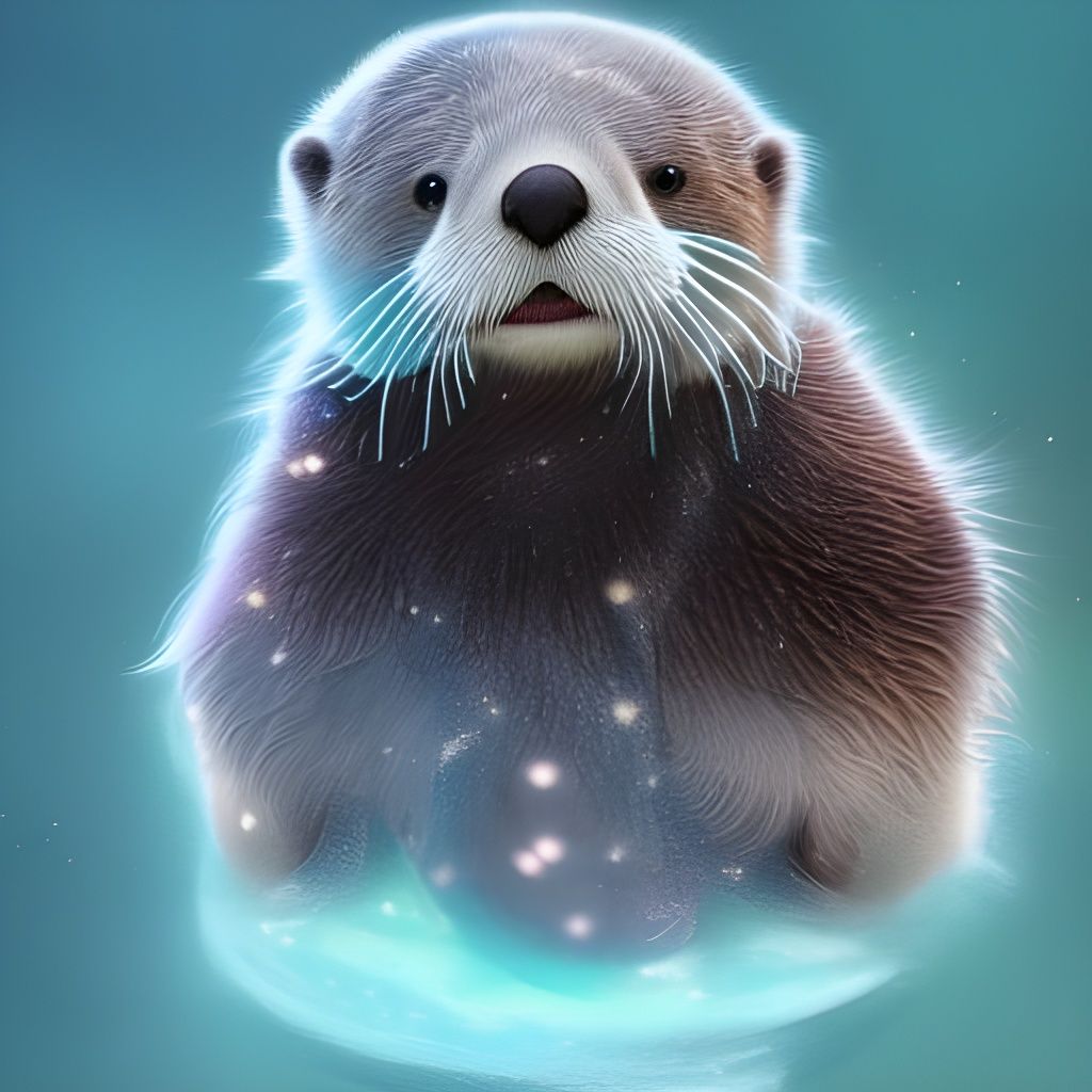 A cute little adorable fluffy furry sea otter in the sea ...