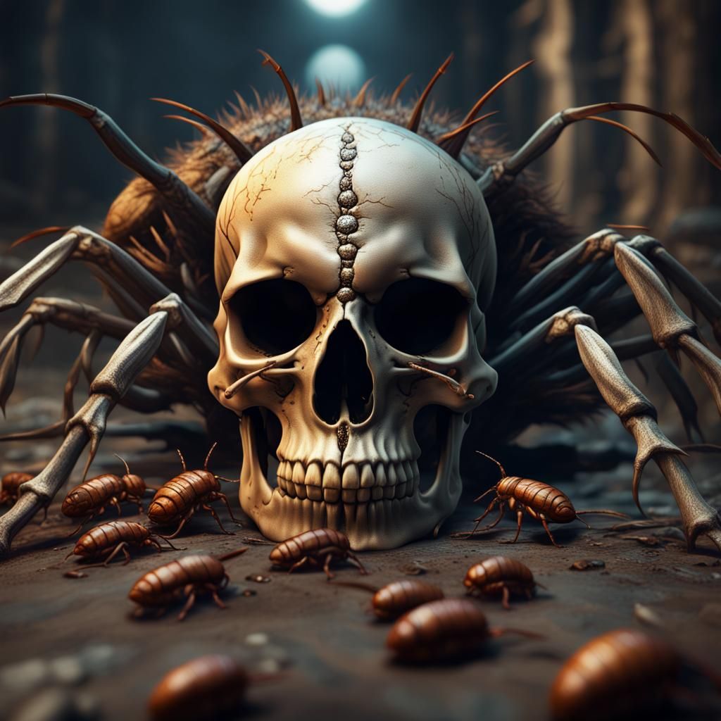 Skull Crawling With Roaches