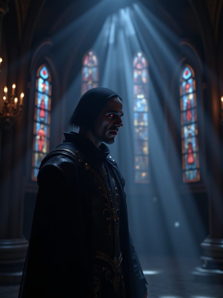 <lora:Light-shadow-texture:1.0>Vampire in a Church