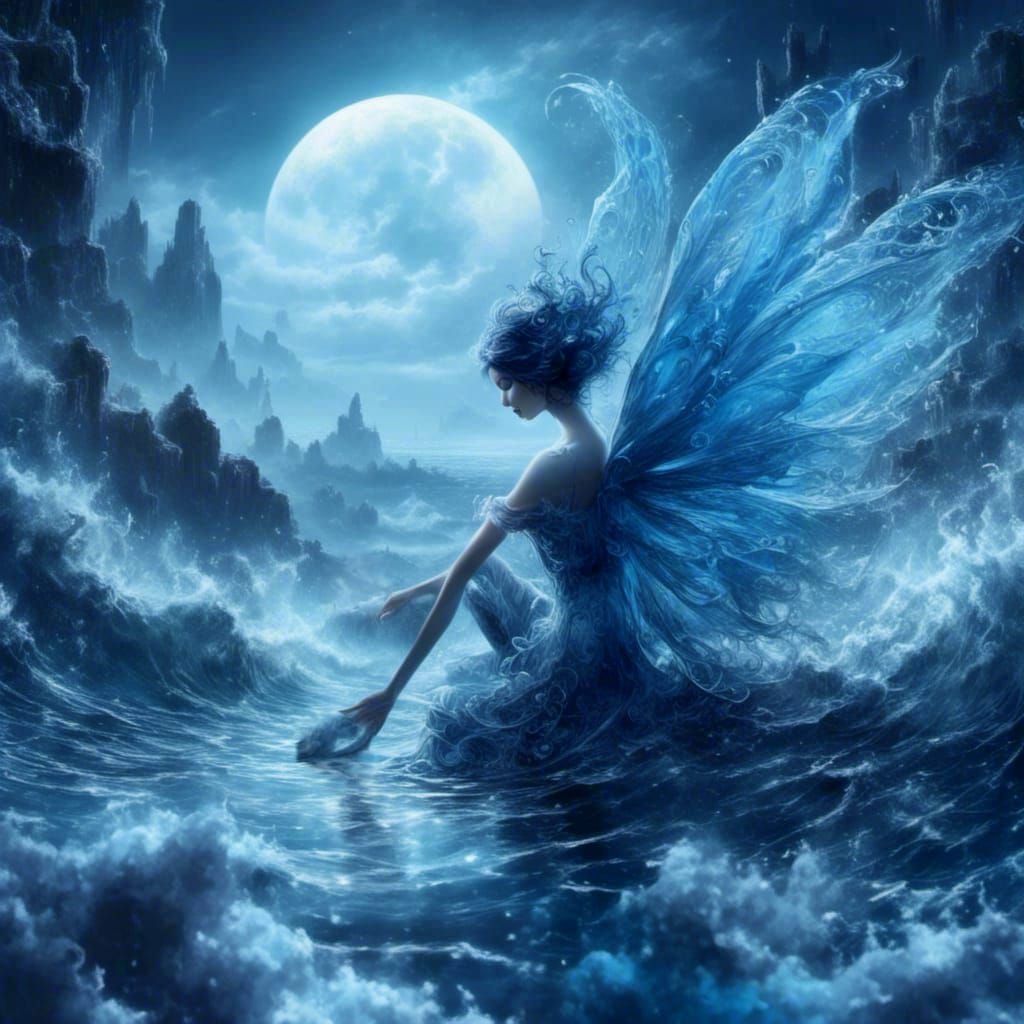 Blue Fairy on Moonlit Shores