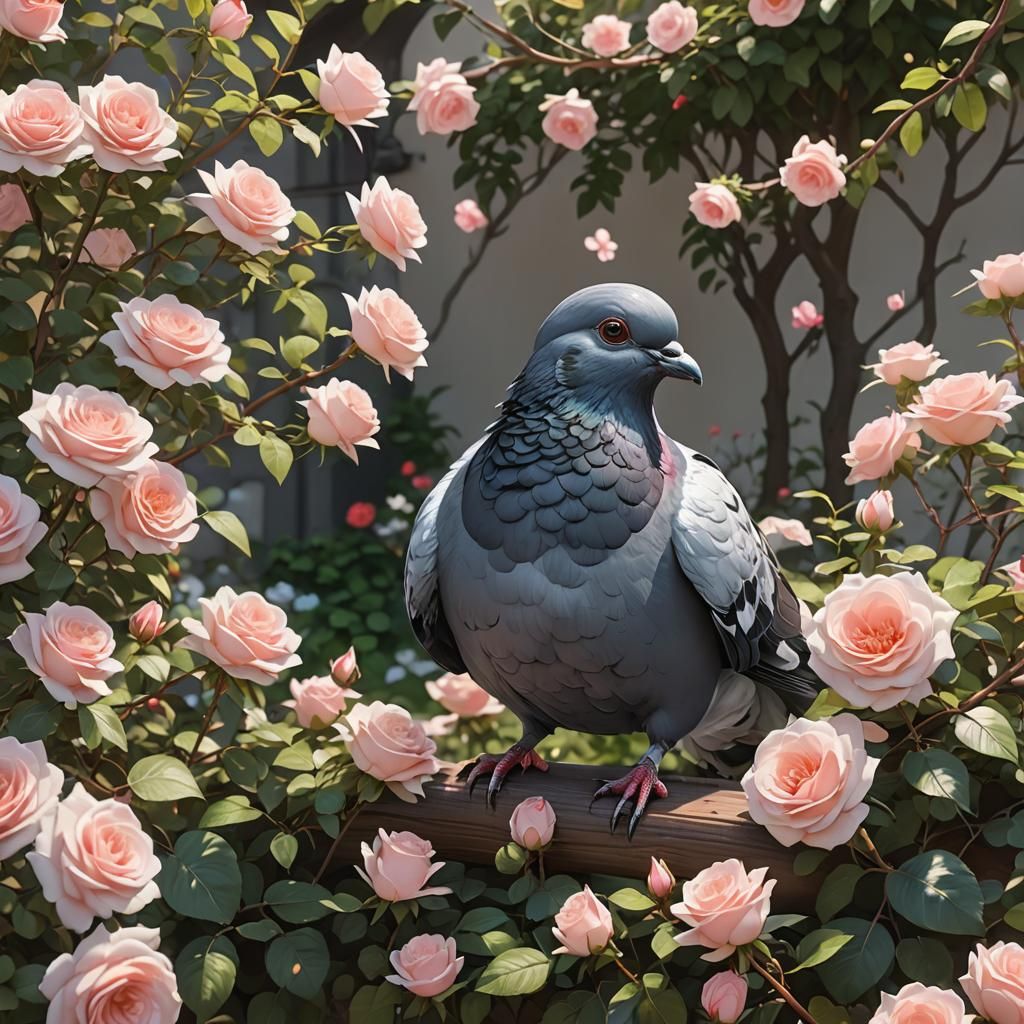 Look at that cute little pigeon sitting in my garden under t...