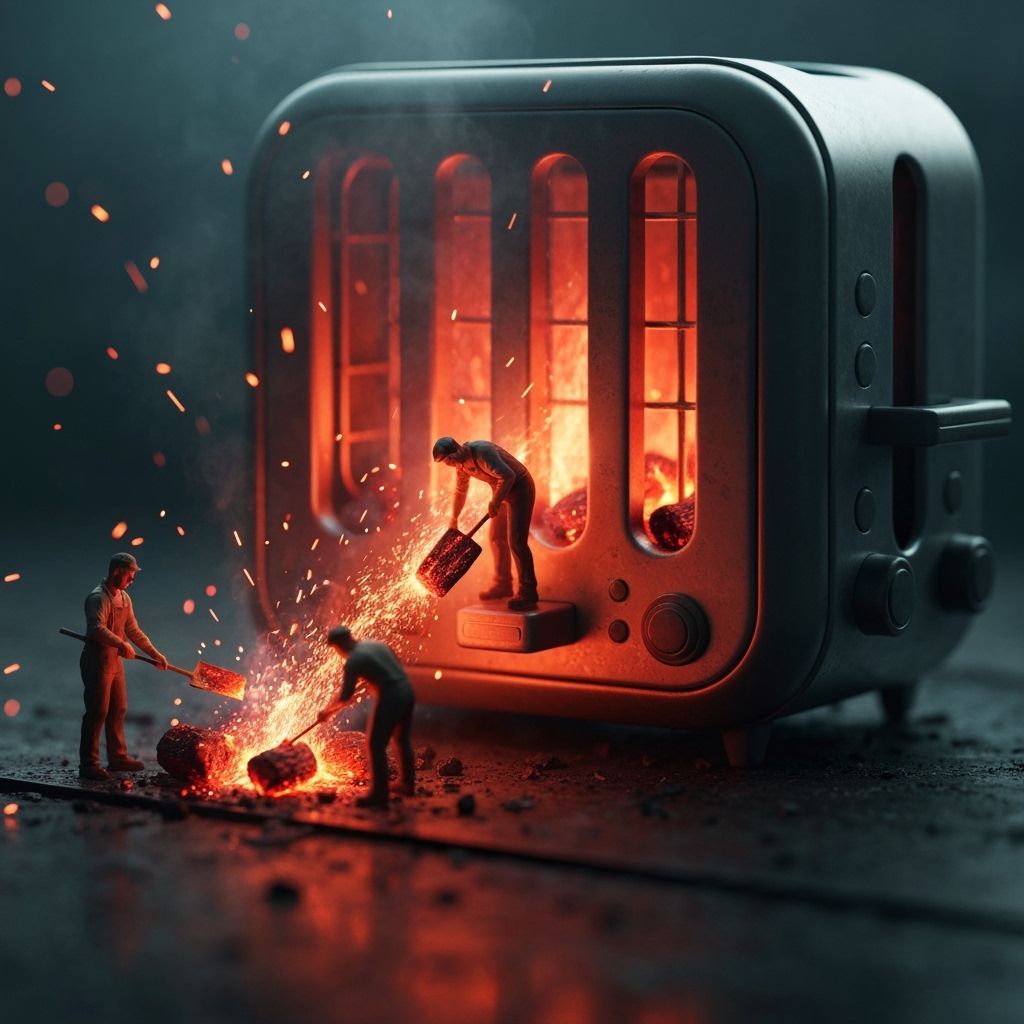 Modern Toaster with Miniature Workers in Photorealistic Styl...