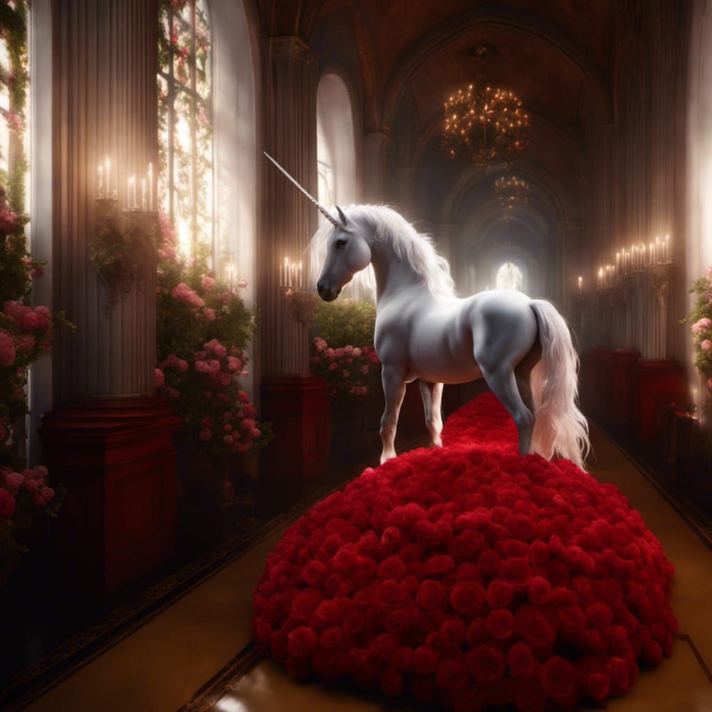 Unicorn in a Rose-filled Hall