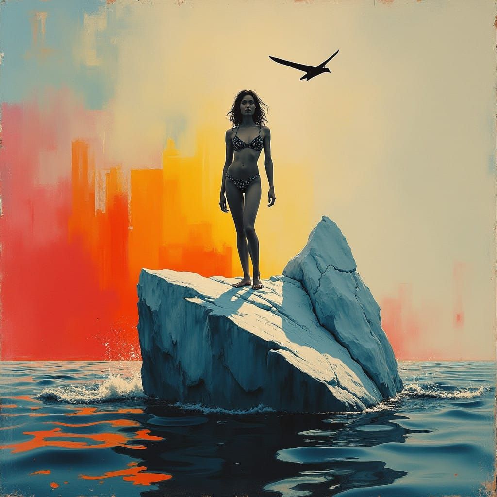 Stylized Fantasy Concept Art of Bikini-Clad Girl on Fracture...