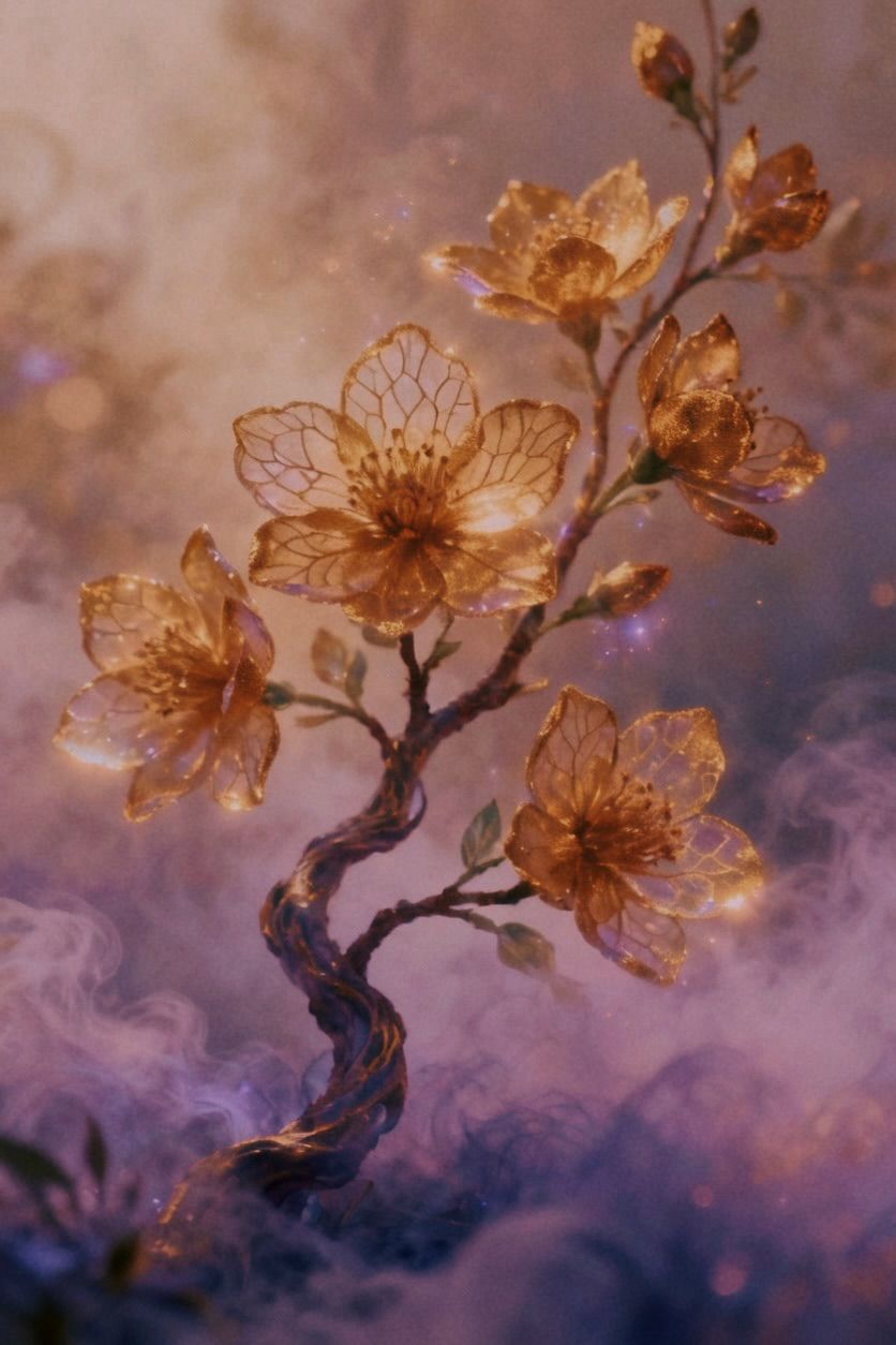 Delicate Detailed Ethereal Gilded Whimsical Fantasy Flower Blossoms / Seedream 4