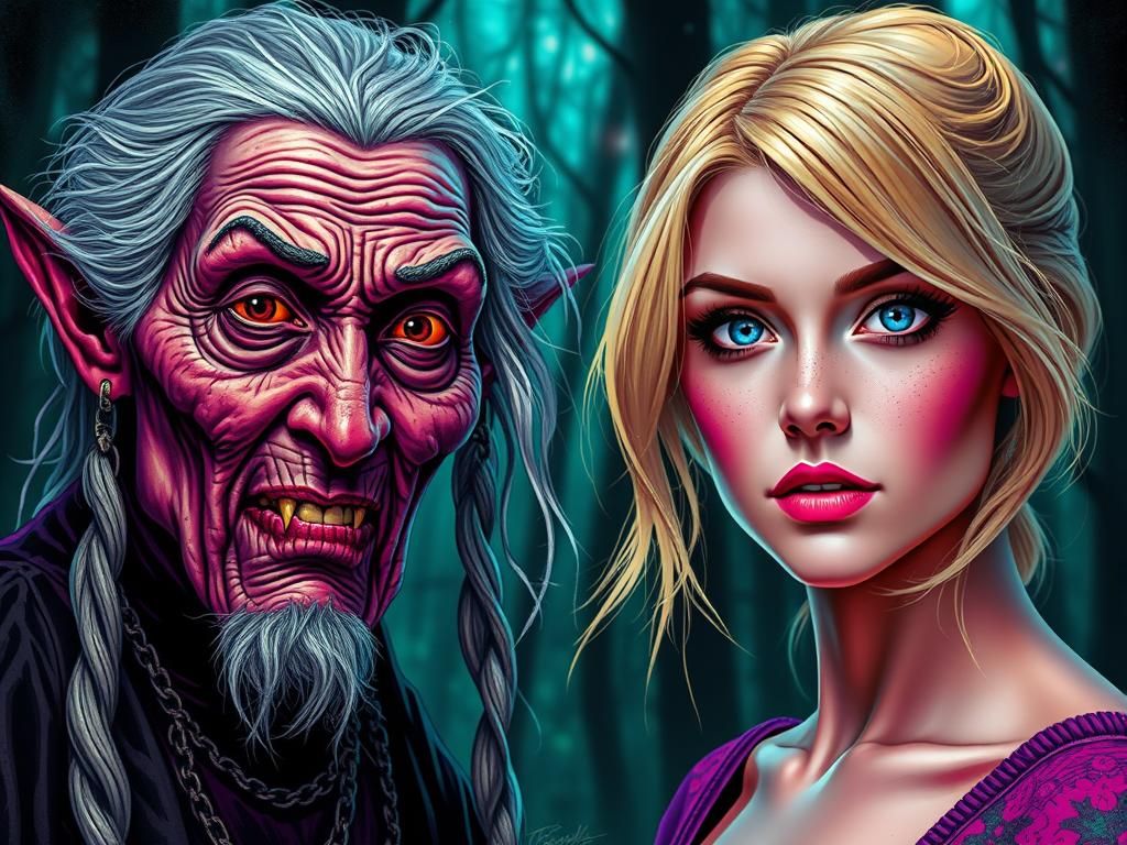 Good vs Evil: A Neon-Colored Witchcraft Scene
